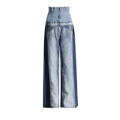 Casual Denim Patchwork Women Trousers High Waist Hit Color Big Size Wi – wanahavit