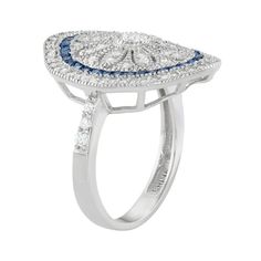 A floral halo motif accentuated with blue glass and cubic zirconia stones gives this sterling silver ring eye-catching beauty. Comes in a gift box. Click on this JEWELRY & WATCHES GUIDE to learn about fit, styles, materials and more!RING DETAILS Width: .88 in. Metal: rhodium-plated sterling silver Features: milgrain details STONE DETAILS Stone type: blue glass Total weight: 2 3/4 ct. Setting: pave CUBIC ZIRCONIA DETAILS Total weight: 2 3/4 ct. Shape: round Setting: pave  Gender: female. Age Grou Elegant Blue Diamond Ring With Pave Setting, Blue Cluster Ring With Cubic Zirconia, Blue Ring With Pave Setting For Gift, Gift Sapphire Ring With Pave Setting In Cubic Zirconia, Blue Pave Setting Ring For Gift, Blue Rings With Pave Setting For Gift, Blue Cubic Zirconia Cluster Ring, Elegant Blue Diamond Flower Ring, Blue Cubic Zirconia Cluster Ring With Halo Setting