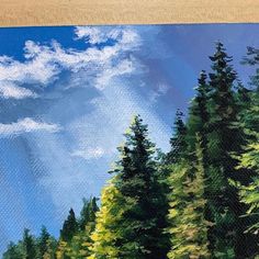 an oil painting of trees and clouds in the sky