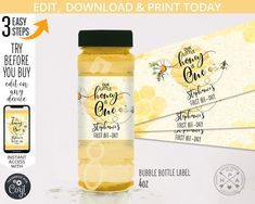 Bubble Bottle, Bee Party, Favor Labels, Personalized Labels, Bottle Labels, Glossy Paper, Bee Hive, Label Design