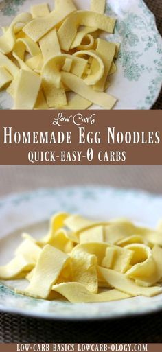 homemade egg noodles on a plate with the title overlay reading low carb easy