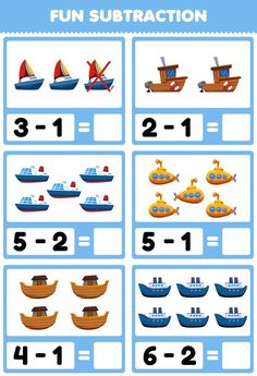 Education game for children fun subtraction by counting and eliminating cartoon water transportation pictures Transportation Activities For Preschool, Diy Cards For Teachers, Subtraction Preschool, Preschool Weather Chart, Transportation Chart, Transportation Pictures, Preschool Weather, Cartoon Water, All About Me Preschool