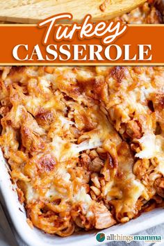 Close-up of cheesy turkey casserole with pasta, turkey, and melted mozzarella. Turkey Leftovers Casserole, Recipes With Turkey, Cheesy Turkey, Turkey Casserole Recipe, Leftover Turkey Casserole, Leftover Casserole, The Best Turkey, Turkey Leftovers, Tomato Cream Sauce