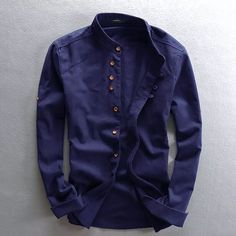 Men's Linen Style Long Sleeve Solid Shirts Casual Fit Formal Dress Top Tee Shirt | eBay Cotton Shirt With Stand Collar, Casual Slim Fit Tops With Buttons, Casual Collar Cotton Top For Fall, Cotton Button Tops For Fall, Cotton Tops With Buttons For Fall, Fall Cotton Top With Casual Collar, Slim Fit Long Sleeve Shirt With Buttons, Long Sleeve Cotton Shirt With Button Closure, Stand Collar Shirt With Buttons For Fall