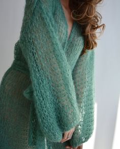 Green Mohair Cardigan Long Belted Cardigan Kimono Oversized - Etsy Loose Knit Cardigan, Cardigan Kimono, Crochet Wedding, Maxi Cardigan, Belted Cardigan, Loose Knit Sweaters, Mohair Cardigan, Chunky Cardigan, Chic Sweaters