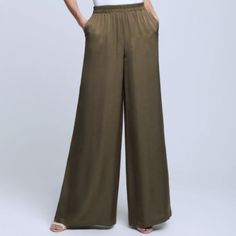 Go By Go Silk Olive Ivy Green Wide Leg Trouser Pants, Size 3 New With Tags - Elastic Waist - Wide Leg Trouser - Belt Loops -Wide Leg -100% Silk Measurements Are Approximate & Are Done Laying Flat: - Waist: 15 Inches - Rise: 14 Inches - Inseam: 27 Inches - Leg Opening: 10 Inches Offers Welcome! Versatile Full-length Summer Pants, Chic Khaki Full-length Bottoms, Chic Full-length Khaki Bottoms, Chic Khaki Full Length Bottoms, Spring Khaki Wide Leg Full-length Pants, Olive Wide Leg Pants For Spring, Olive Wide Leg Pants For Fall, Chic Full Length Khaki Wide Leg Pants, Non-stretch Wide Leg Khaki Pants