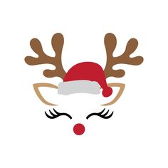 a reindeer's face with a santa hat on