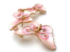 Figural Jewelry - This is a gold tone triple butterfly with 2 shades of pink enamel and pink rhinestones. It measures 2.75" by 1.38". Figural Jewelry, Butterfly Brooch, Pink Enamel, Shades Of Pink, Pink Rhinestones, Vintage Pink, Brooch Pin, Gold Tones, Shades