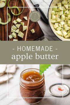 homemade apple butter in a mason jar with sliced apples and chopped apples on the side