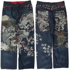 Karakuri Jeans, Concept Clothing, Painted Clothes, Swaggy Outfits, Dolce E Gabbana, Embroidered Jeans, Mode Vintage, Dream Clothes