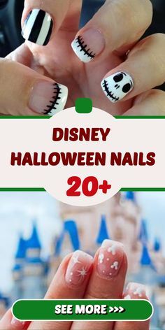 Nails With Characters, Disney Halloween Nail Designs, Disney Halloween Nails, Disney Themed Nails, Disney Acrylic Nails, Statement Nail, Halloween Acrylic Nails, Fall Manicure