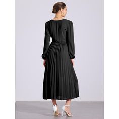 The pleated dress goes great with any body shape, great on you whenever and wherever you decide to wear it. This elegant dress designed with puff sleeves and pleated hem, adds a touch of fashion to your wardrobe. Perfect for casual indoor daily wear and outdoor business activities like work, office, interviews, meetings, and so on. Pair with high heels for a chic and exquisite look. This versatile dress is made from a blend of 95% Polyester and 5% Spandex, ensuring a comfortable fit and easy mai Solid Color Pleated Puff Sleeve Dress, Solid Color Pleated Dress With Puff Sleeves, Pleated Billowy Dress, Billowy Pleated Solid Color Dress, Billowy Pleated Dress, Fitted Pleated Dress With Lantern Sleeves, Elegant Pleated Dress With Bishop Sleeves, Elegant Pleated Midi Dress With Puff Sleeves, Chic Pleated Midi Dress With Puff Sleeves