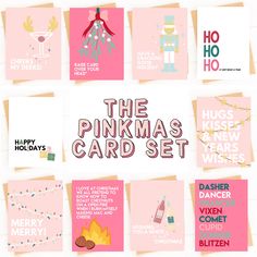 the pink christmas card set includes cards, envelopes and greeting cards