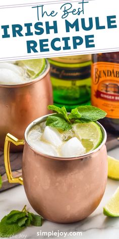 two copper mugs filled with ice and mint garnish