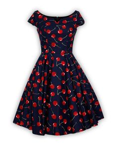 "✂ This item is MADE TO ORDER. If you would like to have it in a different material, color or print, just choose from any of our available fabrics in our shop. 🌈 For more fabric options : https://etsy.me/36v3McI Navy Cherry Dress Red Cherries Retro Dress 50s Dress Summer Dress Holiday Dress Vintage Dress V Neck Dress Pin Up Dress Swing Dress Dress Dress style : ADELE ⭐ DRESS FEATURES * Boat neckline with v shape front * Full circle skirt (gathered skirt also available) * Skirt length from waist Retro Dress 50s, Rockabilly Girls, Outfit Aesthetics, Adele Dress, Festive Dress, Rockabilly Outfits, Cherry Dress, Pin Up Dresses, Dress Pin