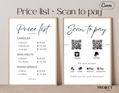 the price list and scan to pay sign are displayed