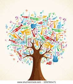 an abstract music tree with musical instruments