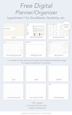 free digital planner/organizer // goodnotes // notability //  annastudyskills  planneressentials.