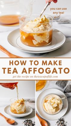 tea affogato recipe Simple Tea Recipes, Unique Cafe Drinks, Cooking With Tea, Tea Flavored Desserts, Tea Infused Desserts, Tea Dessert Recipes, Tea Affogato, Tea Party Drinks, Tea Time Recipes