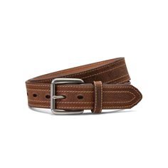 Crafted genuine leather is the foundation of this Western men's belt whose design elements include double-stitch detailing and a stitched-on buckle to boot. \r\n\r\nGenuine leather with contrast double stitching\r\nStitched on buckle\r\n1 1/2 wide\r\n\r\nThick Stripe Belt | Men's Thick Stripe Belt in Brown Leather, Size: 44 by Ariat