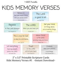 kids's memory verses with the names of jesus and other words on them