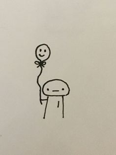 a drawing of a person holding a rose in the air with a balloon attached to it