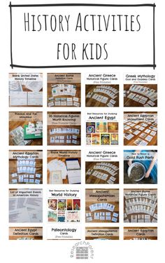 the history activities for kids with pictures and text overlays on top of it