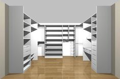 an empty room with shelving and cabinets in it