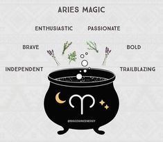 the aries magic caulder is shown with its names in english and arabic