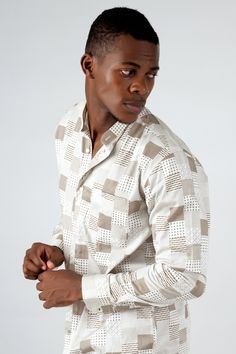 Experience ultimate style with our Bright White with Sepia Brown Square Printed Super Soft Premium Cotton Shirt, featuring a sleek mandarin collar. The intricate square print adds sophistication to the pristine fabric. Crafted from premium cotton, it offers unmatched comfort. Upgrade your wardrobe with this unique and trendsetting piece. Shop now!" Fused collar and cuffs, collar stand and flat felled side seams provide structure and stability to all our shirts. 100 % Premium Cotton; Comfortable Brown Prints, Types Of Textiles, Brown Square, Cotton Shirts For Men, Formal Casual, Square Print, Shoulder Shirts, Full Sleeves, Collar And Cuff