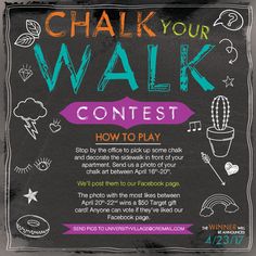 chalk your walk contest poster with the words, how to play and images on it