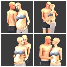 four different images of a man and woman with their baby bumps up to each other