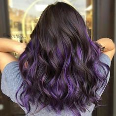 Silver Purple Hair Balayage Brunette, 2 Toned Blue Hair, Emerald Ombre Hair, Pravana Violet, Purple Hair Highlights, Hair Color Underneath, Hair Color Streaks, Purple Highlights, Hair Streaks