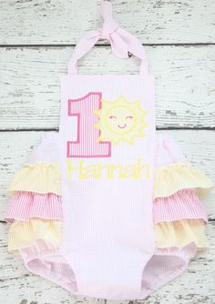 You are my Sunshine Birthday Outfit First Birthday Ruffle | Etsy Pink Bubble Romper For Summer Birthday, Pink Bubble Romper For First Birthday In Summer, Pink Bubble Romper For First Birthday Summer, Pink Bubble Romper For First Birthday, Cute Pink Bubble Romper For Birthday, Summer First Birthday Bubble Romper With Ruffles, Ruffled Bubble Romper For First Birthday In Summer, Summer Bubble Romper With Ruffles For First Birthday, Summer Ruffled Bubble Romper For First Birthday