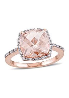 an 18k rose gold cushion cut morganite and diamond ring