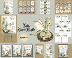 the baby shower bundle includes items such as cards, envelopes, and stickers