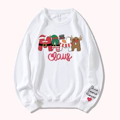 [UNIQUE DESIGN]: The clothing is a unique and customized gift that allows you to add your children's names to it. The font on the chest combines Santa, elf, snowman and reindeer designs for a festive look that will add holiday cheer to any outfit.
[CUSTOMIZABLE OPTIONS]: This product offers various customization options. You can choose from three different styles - T-shirt, sweatshirt, or hoodie. Additionally, there are various sizes and colors to choose from to meet your different needs and pre Customizable White Hoodie For Gift, Customizable White Hoodie As Gift, Christmas Hoodie With Letter Print And Crew Neck, Christmas Cotton Hoodie With Letter Print, White Letter Print Sweatshirt For Gift, White Letter Print Sweatshirt As Gift, White Letter Print Hoodie For Gift, White Letter Print Sweatshirt For Holidays, Elf Snowman