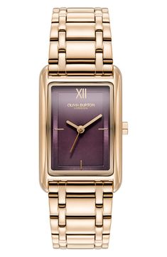 A minimalist dial adds streamlined elegance to a slim rectangular watch set on a gleaming bracelet for luxe appeal. 23mm case; 18mm band width Deployant clasp closure Quartz movement Stainless steel or stainless steel with goldtone plate Imported Rose Gold Rectangular Watch With Bracelet Strap, Rectangular Rose Gold Watch With Bracelet Strap, Elegant Rectangular Watch With Polished Finish, Elegant Rectangular Watch With Bracelet Strap, Modern Rectangular Dial Watch Accessories For Evening, Elegant Rectangular Watches With Bracelet Strap, Elegant Rectangular Watch For Workwear, Modern Rose Gold Rectangular Watch Accessories, Elegant Watches With Bracelet Strap And Rectangular Dial