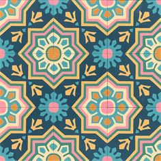 an abstract pattern with blue, pink and orange colors