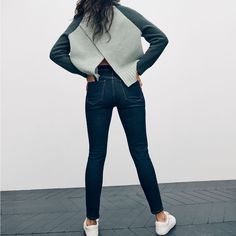 **Wrong Tags On Jeans** True Style #Ma938 Darker In Person Made Of Soft-To-The-Touch Denim Woven With Tencel Lyocell, Our 9" Mid-Rise Skinny Jeans Are Lean And Legs-For-Days Sexy. 9 1/4" Mid Rise, Fitted Through The Hip And Thigh, With A 10" Skinny Leg Opening, 28 1/2" Inseam. Do Well: Tencel Lyocell Fibers Are Derived From Sustainable Wood Sources In A Closed-Loop Process. Premium 81% Cotton/13% Tencel Lyocell/4% Poly/2% Elastane Orta Denim. Magic Pockets. Machine Wash. Tencel Denim, Jeans Material, Madewell Jeans, Dark Wash Denim, Stretch Denim, Madewell, Womens Bottoms, Blue Denim, Mid Rise