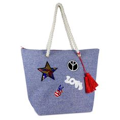 WOMEN'S COTTON BEACH TOTE WITH PATCHES Size: one size. Color: Blue. Gender: female. Age Group: adult. Multicolor Embroidered Beach Bag For Everyday Use, Embroidered Multicolor Beach Bag For Everyday Use, Beach Tote With Multicolor Embroidery, Multicolor Embroidered Tote Beach Bag, Reusable Multicolor Rectangular Beach Bag, Sequin Patch, Beach Tote, Cloth Bags, Bag Accessories