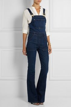 FRAME Denim Le High Flare Stretch-Denim Overalls, $300, available at NET-A-PORTER. Jumpsuit Outfit Fall, Denim Jumpsuit Outfit, Overalls Fashion, Jumpsuit Outfit, Jean Overalls, Jennifer Fisher, Denim Overalls, Denim Jumpsuit, Frame Denim