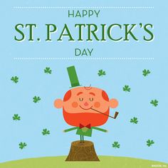 a happy st patrick's day card with an image of a man on a tree stump