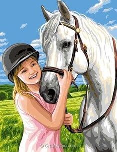 a painting of a girl and her horse