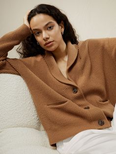 This slouchy cardigan is blended with soft and warm wool and cashmere. The gently cropped silhouette is framed by a shawl collar and dropped shoulder seams, with generously big pockets, making for the coziest sweater. Silk Comforter, Flannel Suit, Slouchy Cardigan, Silk Bedding Set, Silk Clothes, Silk Nightwear, Camisole Set, Knit Shawl, Striped Midi Skirt