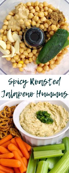 the ingredients to make spicy roasted jalapeno hummus