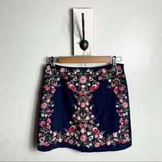 Brand New With Tags. Altar’d State. Navy. Floral Embroidered. Side Zip. Mini. Skirt. Measurements Size: Xs Boho Mini Skirt, Skirt Measurements, Altard State, Altar'd State, Navy Floral, Side Zip, Mini Skirt, Womens Skirt, Mini Skirts