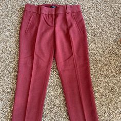 Inseam 26.5 Inches Brand New Never Worn With Tag Unique Red Color Size: 4 Burgundy Workwear Bottoms With Pockets, Fitted Burgundy Pants For Work, Tailored Classic Red Bottoms, Classic Tailored Red Bottoms, Red Trousers With Pockets, Classic Red Bottoms With Welt Pockets, Classic Red Bottoms For Business Casual, Red Stretch Pants For Office, Tailored Classic Red Pants