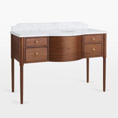 Add A Heritage Feel To Your Bath With Our Juliette Vanity, Featuring A Curved Half-Moon Silhouette, Solid Wood Construction, And A Honed Marble Top With A Scalloped-Edge Backsplash.