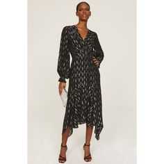 Black chiffon (86% Viscose, 14% Metallic). Hourglass. Long sleeves. V-neck. Back zipper closure. 48" from shoulder to hemline. Imported. Midi Silk Dress, Flamingo Dress, Flowy Midi Dress, One Shoulder Midi Dress, Yumi Kim, Velvet Midi Dress, Midi Wrap Dress, Ruched Midi Dress, Black Chiffon